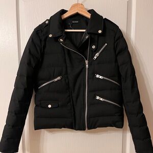 The Kooples Black, Down-filled, leather trim Puffer Jacket